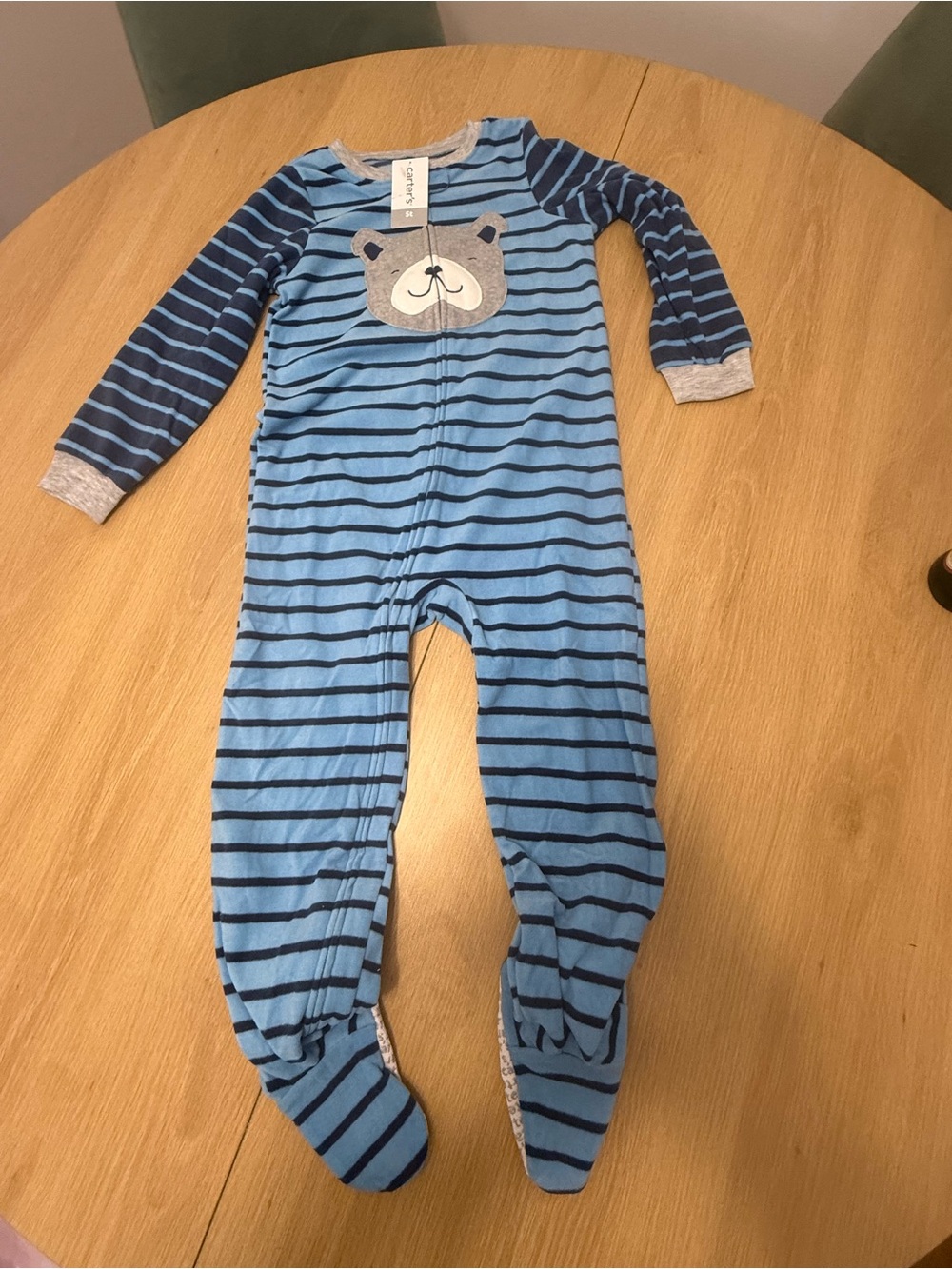 Carter's Light Blue and Navy Striped Bear Footed Pajamas